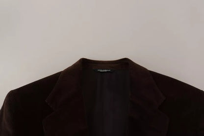 Dolce & Gabbana Brown Corduroy Slim Fit Coat DG Logo Blazer