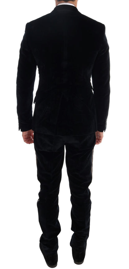 Dolce & Gabbana Blue Velvet Two Button Slim 3 Piece Suit
