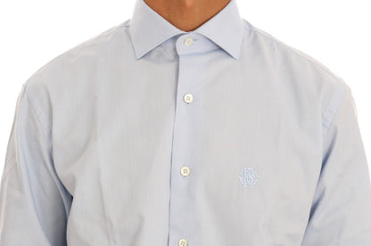 Cavalli Light Blue Cotton Slim Fit Dress Shirt
