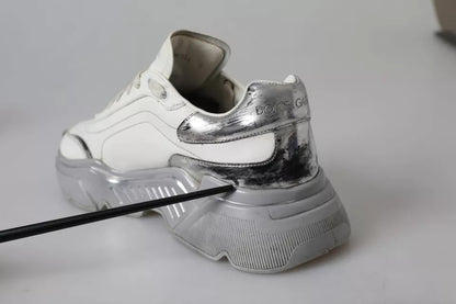 Dolce & Gabbana White Silver Daymaster Low Top Sneakers Shoes