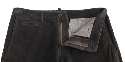 GF Ferre Black Corduroy Cotton Straight Fit Pants