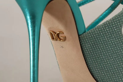 Dolce & Gabbana Blue Glittered Strappy Heels Sandals Shoes
