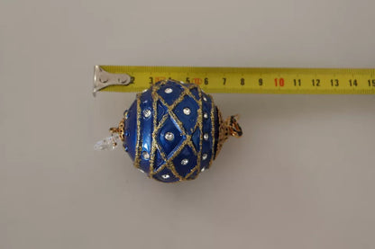Dolce & Gabbana Gold Brass Blue Christmas Ball Crystal Hook Jewelry Earrings