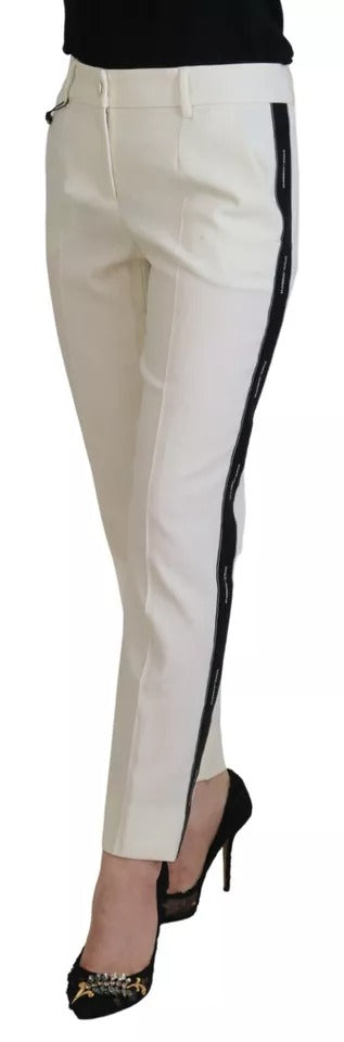 Dolce & Gabbana White High Waist Tapered Wool Pants