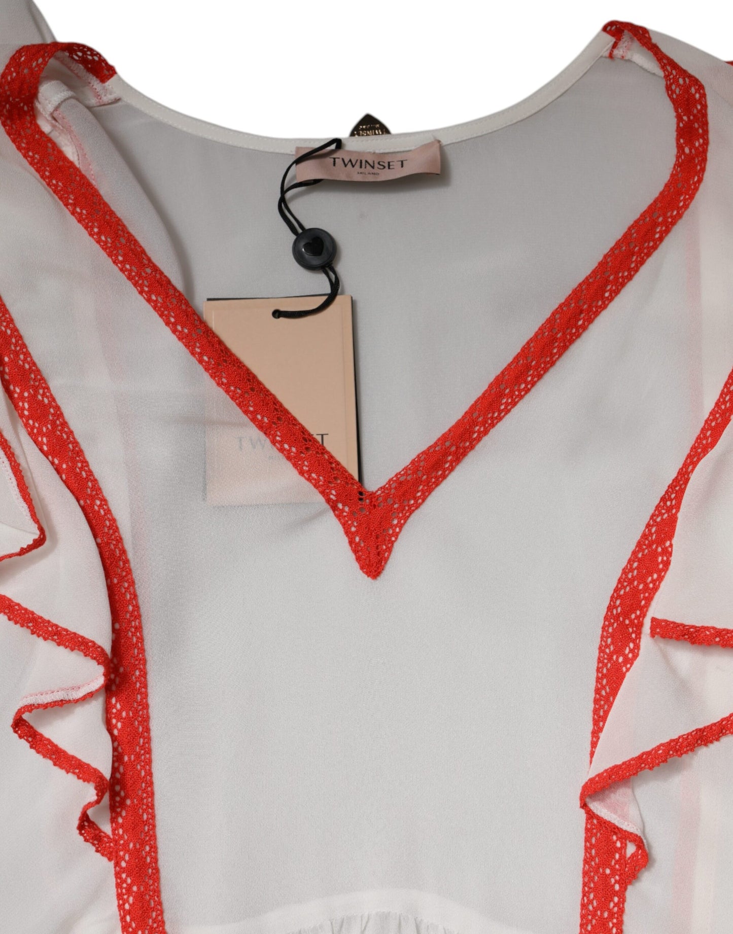 Twinset White Viscose Ruffle Sleeves A-line Pleated Mini Dress