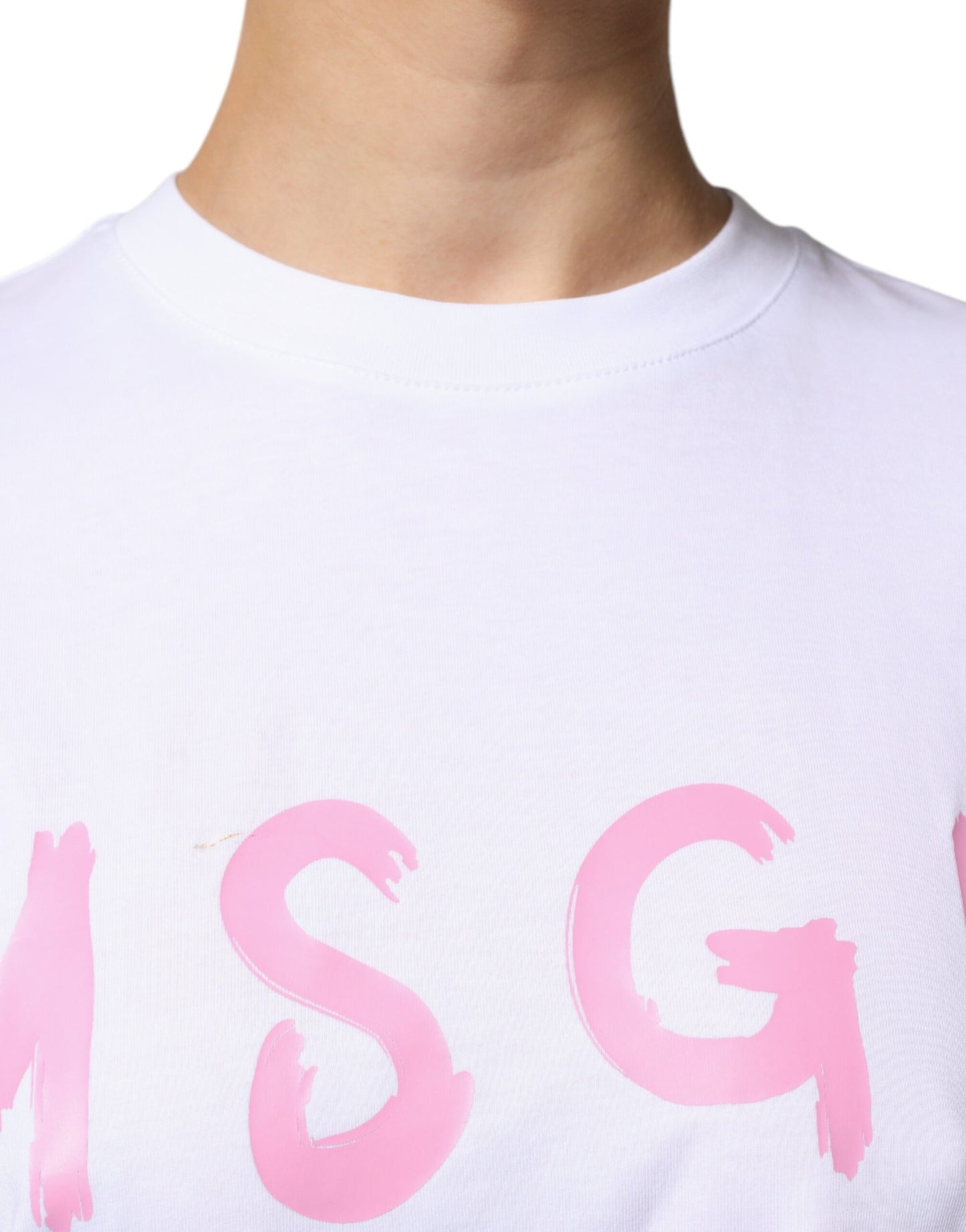 MSGM White Logo Print Cotton T-shirt Short Sleeves Mini Dress