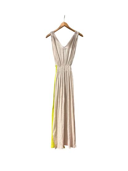 736 Albazer Gathered V-Neck Dress in Beige Organic Cotton