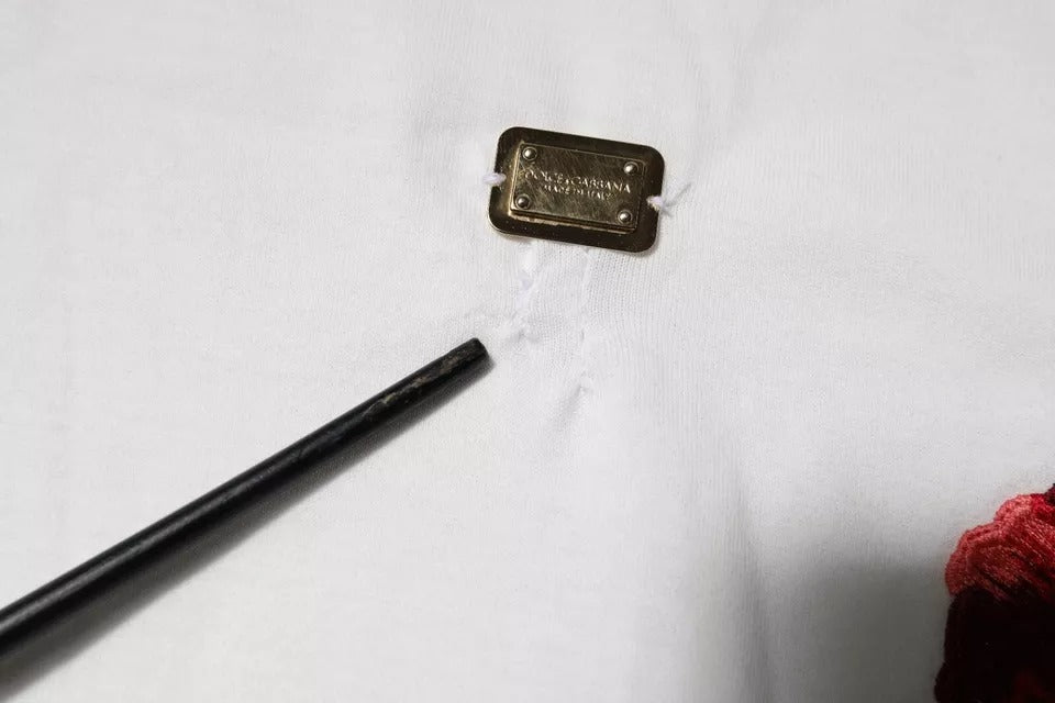 Dolce & Gabbana White Cotton Logo Floral Crew Neck T-shirt