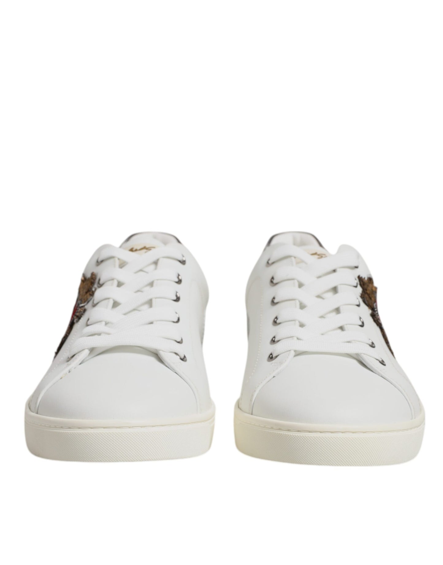 Dolce & Gabbana White Leather Heart Embellished Sneakers Shoes