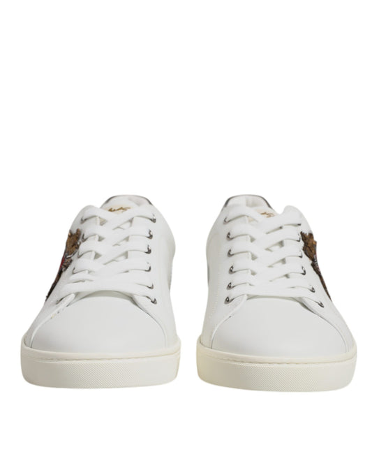 Dolce & Gabbana White Leather Heart Embellished Sneakers Shoes