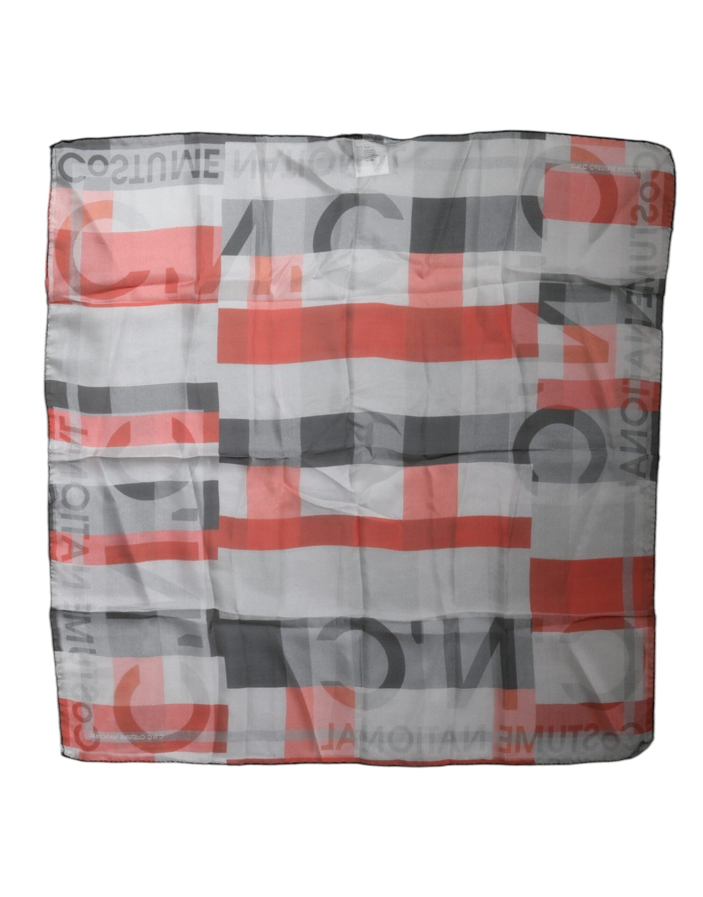 Costume National Gray Red Silk Square Neck Wrap Scarf