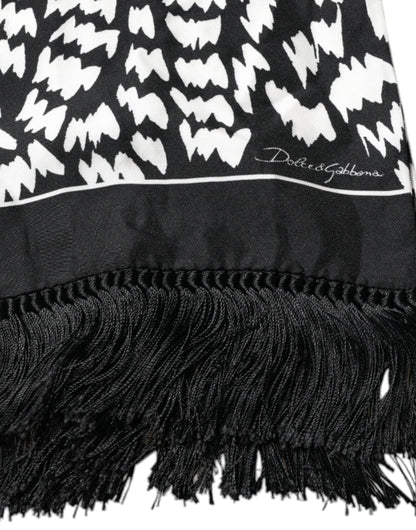 Dolce & Gabbana Black White Patterned Fringes Shawl Scarf