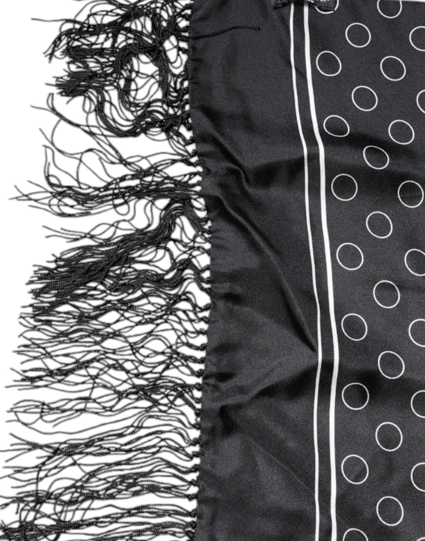 Dolce & Gabbana Black Circles Silk Fringes Shawl Wrap Scarf
