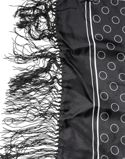 Dolce & Gabbana Black Circles Silk Fringes Shawl Wrap Scarf