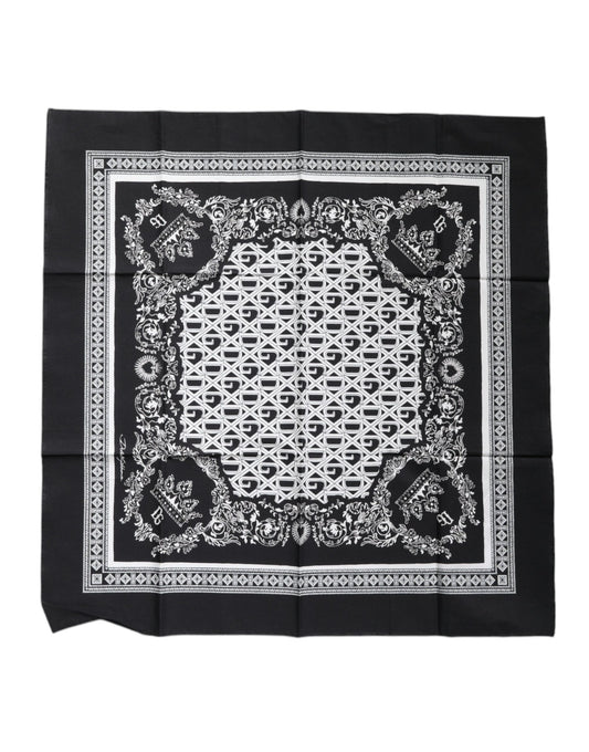 Dolce & Gabbana Black Logo Monogram Cotton Handkerchief Scarf