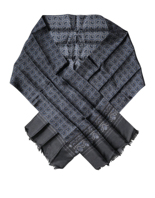 Dolce & Gabbana Dark Blue Fantasy Silk Neck Wrap Shawl Scarf