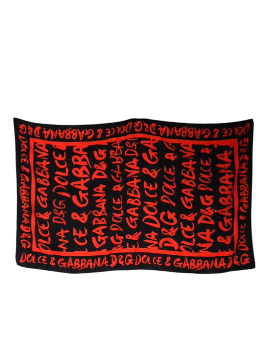 Dolce & Gabbana Black Red Logo Print Cotton Beach Towel