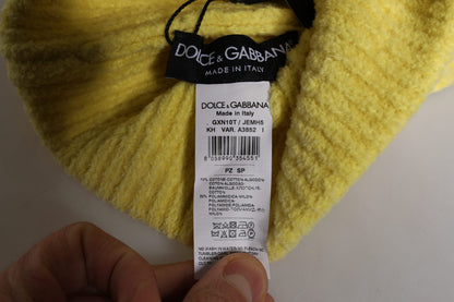 Dolce & Gabbana Yellow Cotton Knitted Winter Beanie Hat
