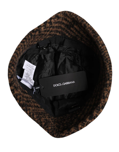 Dolce & Gabbana Brown Houndstooth Wool Woven Bucket Hat