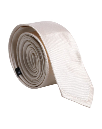 Dolce & Gabbana White Solid Silk Adjustable Necktie Tie