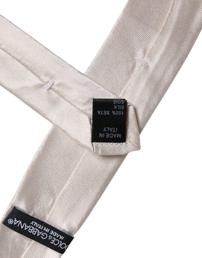 Dolce & Gabbana White Solid Silk Adjustable Necktie Tie