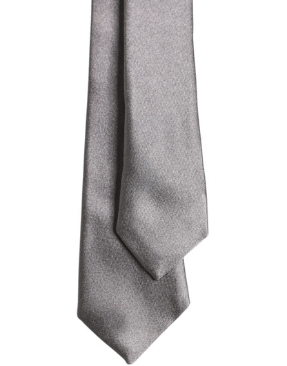 Dolce & Gabbana Metallic Silver Silk Adjustable Necktie Tie