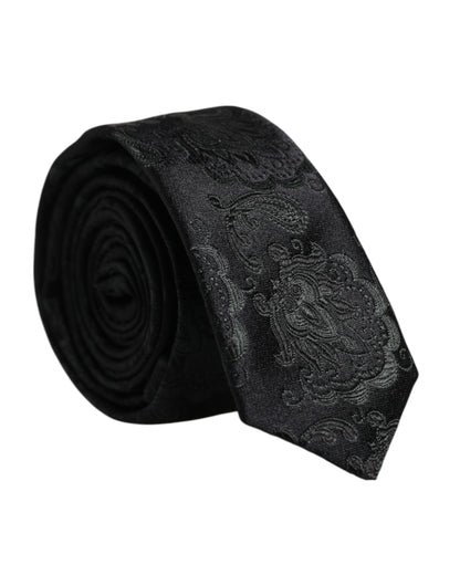 Dolce & Gabbana Dark Green Floral Silk Adjustable Necktie Tie