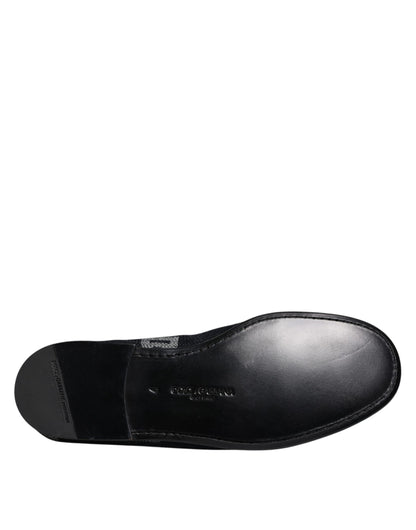 Dolce & Gabbana Black Logo Cotton Loafers Formal Dress Shoes
