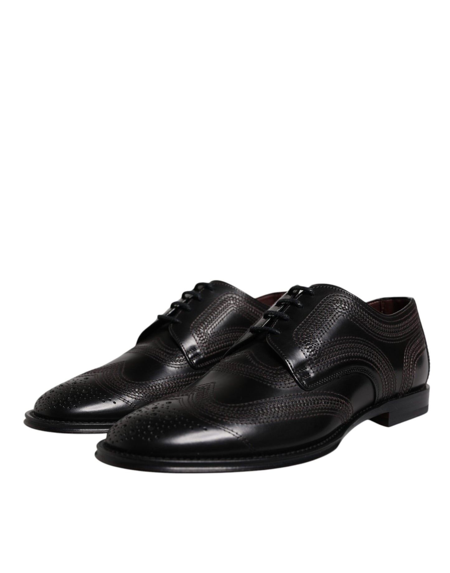 Dolce & Gabbana Black Embroidered Classic Leather Derby Dress Shoes