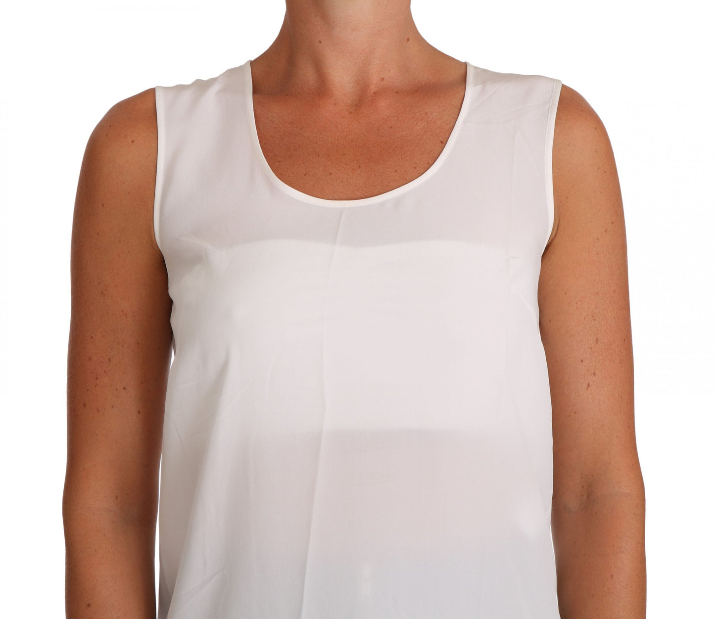 Dolce & Gabbana White Silk A-line Sleeveless Blouse T-Shirt Top