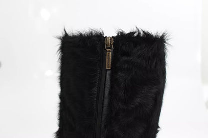 Dolce & Gabbana Black Xiangao Lamb Fur Leather Boots Shoes