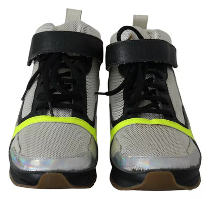 Jil Sander Fog Gray Neon Green Black Lace-Up Strap Shoes