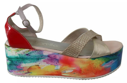 EBARRITO Multicolor Leather Ankle Strap Wedge Heel Sandals Shoes