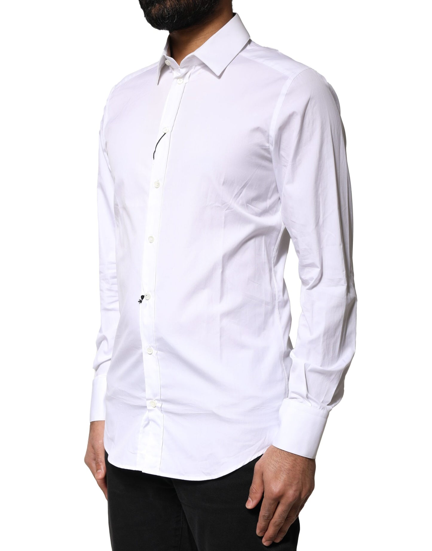 Dolce & Gabbana White GOLD Cotton Long Sleeves Men Dress Shirt