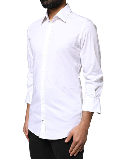 Dolce & Gabbana White GOLD Cotton Long Sleeves Men Dress Shirt