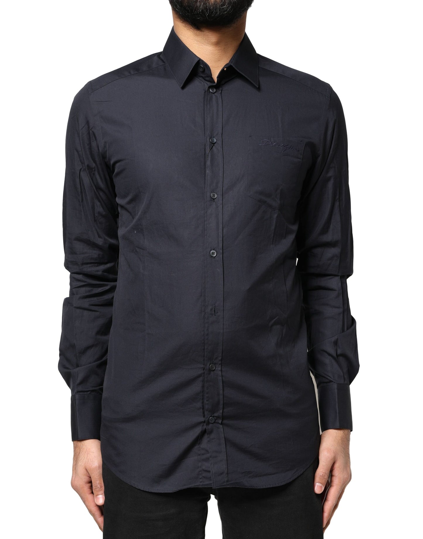 Dolce & Gabbana Dark Blue GOLD Cotton Long Sleeves Dress Shirt