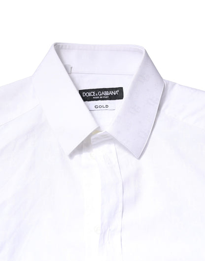 Dolce & Gabbana White GOLD Cotton Long Sleeves Dress Shirt