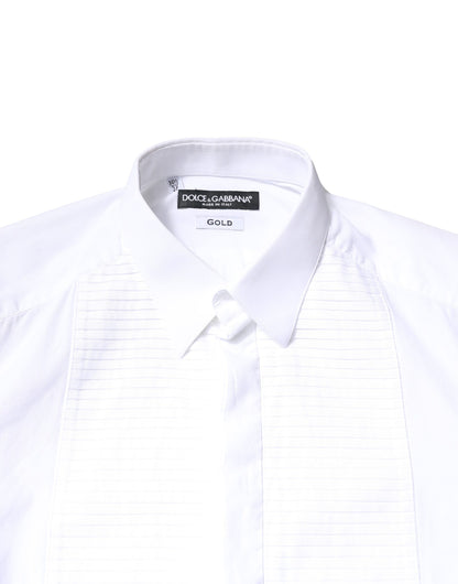 Dolce & Gabbana White GOLD Cotton Poplin Bib Men Dress Shirt