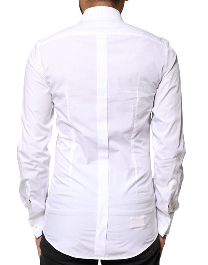 Dolce & Gabbana White GOLD Cotton Poplin Bib Formal Men Dress Shirt