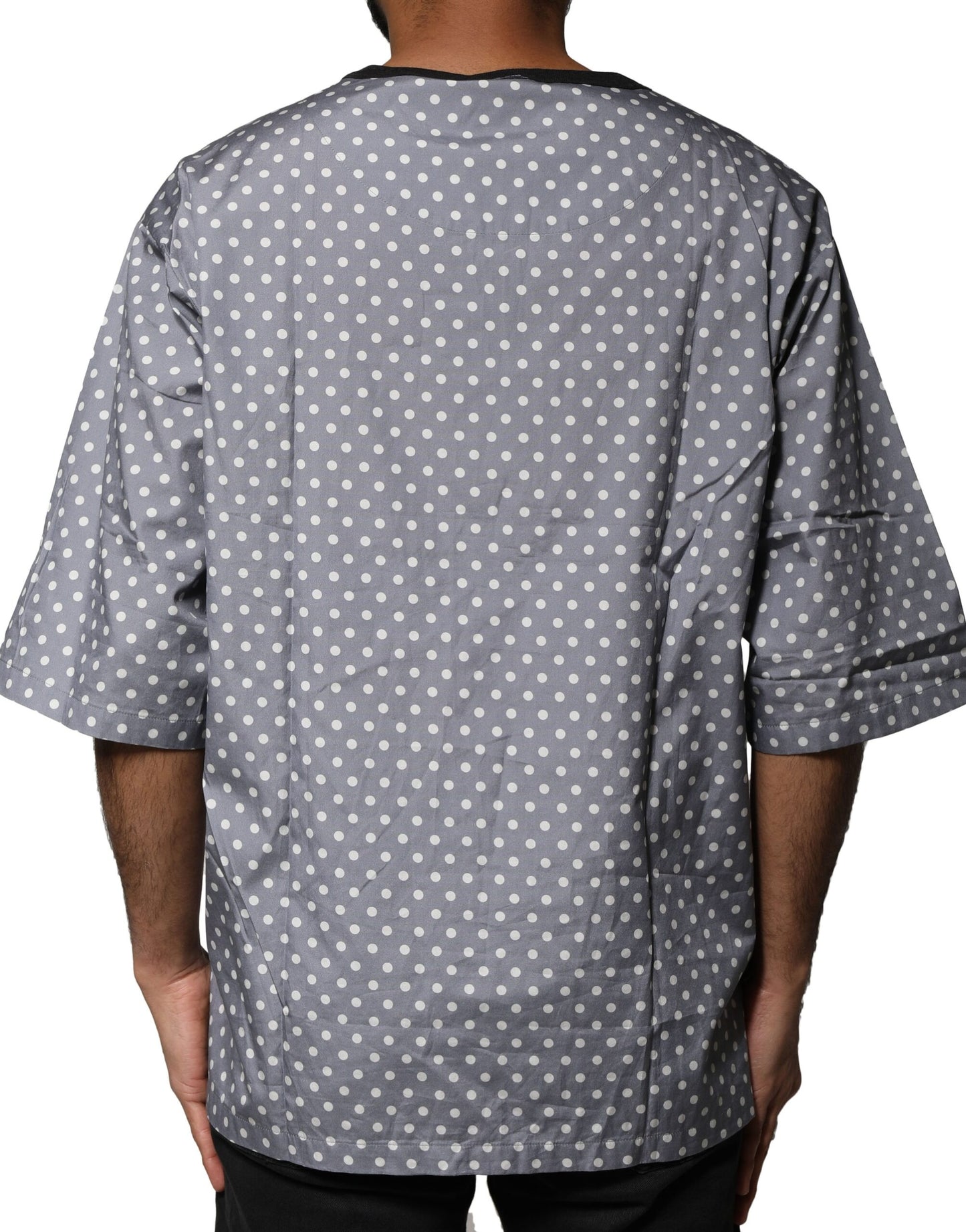 Dolce & Gabbana Gray Polka Dot Pin-Up Print Crew Neck T-shirt