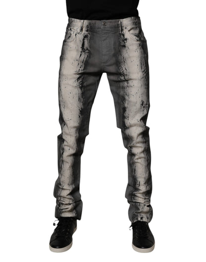 Dolce & Gabbana Gray Tie Dye Cotton Skinny Men Denim Jeans