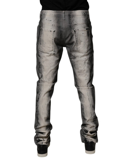 Dolce & Gabbana Gray Tie Dye Cotton Skinny Men Denim Jeans