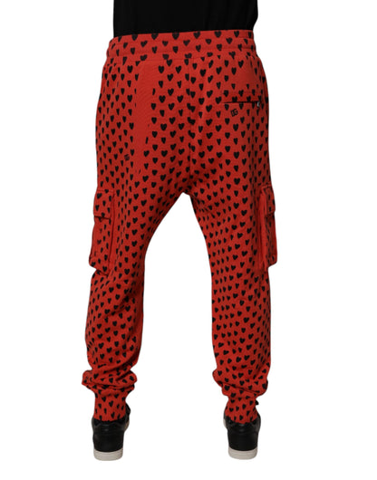 Dolce & Gabbana Red Hearts Cargo Jogger Men Sweatpants Pants