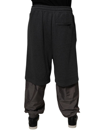 Dolce & Gabbana Dark Gray Cotton Layered Straight Sweatpants Pants