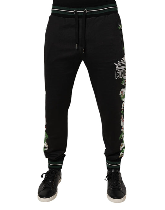 Dolce & Gabbana Black Floral King Men Jogger Sweatpants Pants