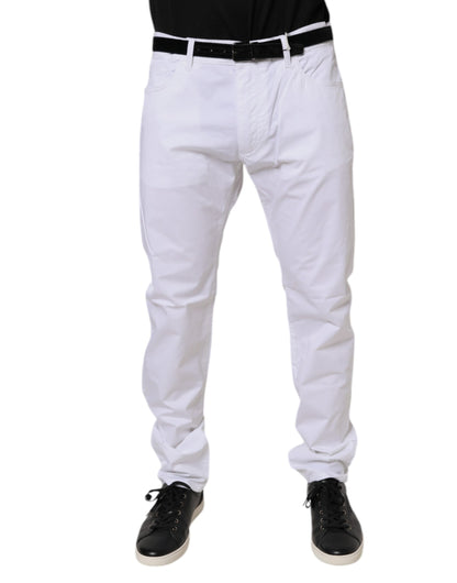 Dolce & Gabbana White Cotton Stretch Skinny Dress Formal Pants