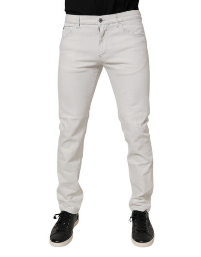 Dolce & Gabbana White Cotton Stretch Skinny Slim Denim Jeans