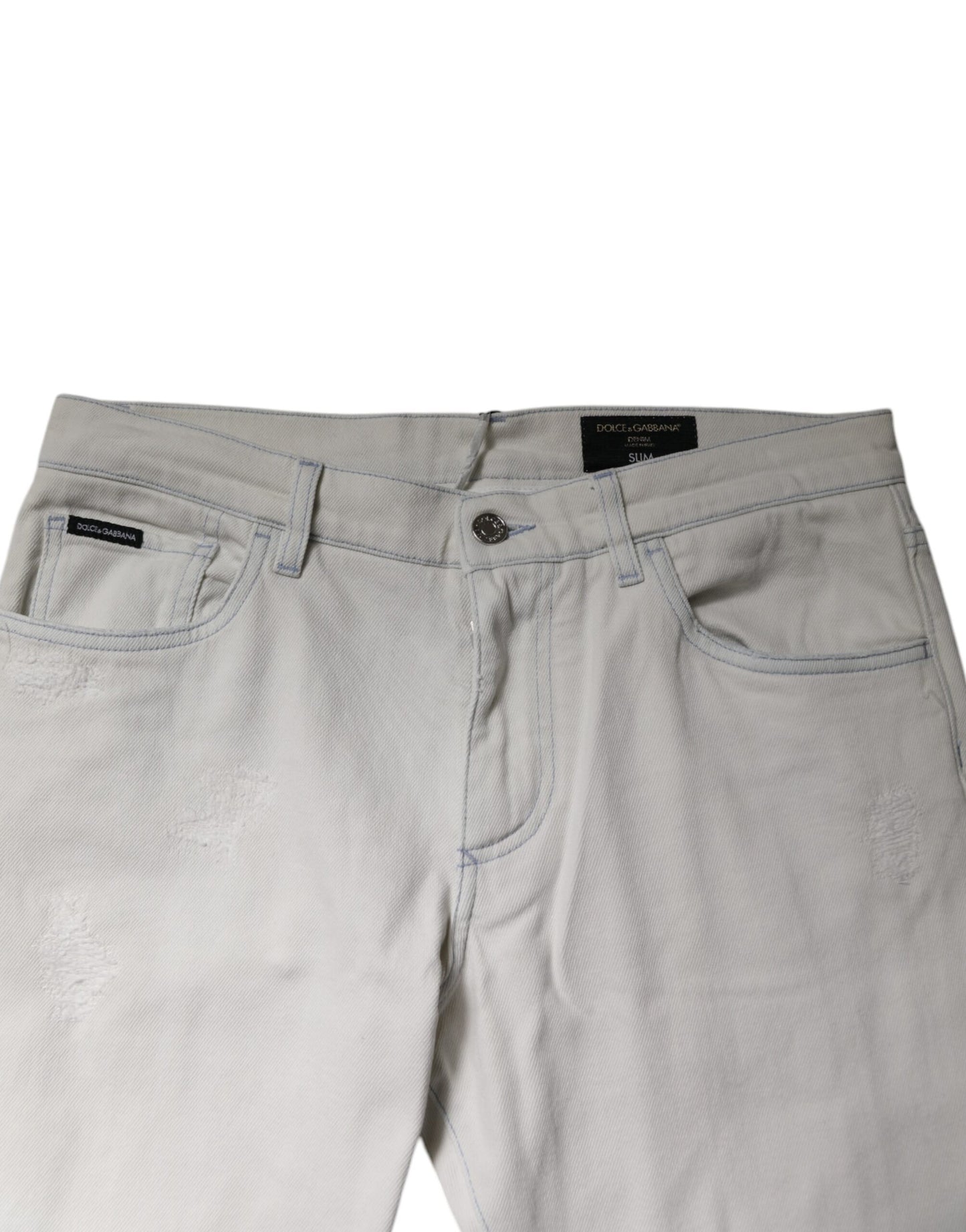 Dolce & Gabbana White Cotton Stretch Skinny Slim Denim Jeans