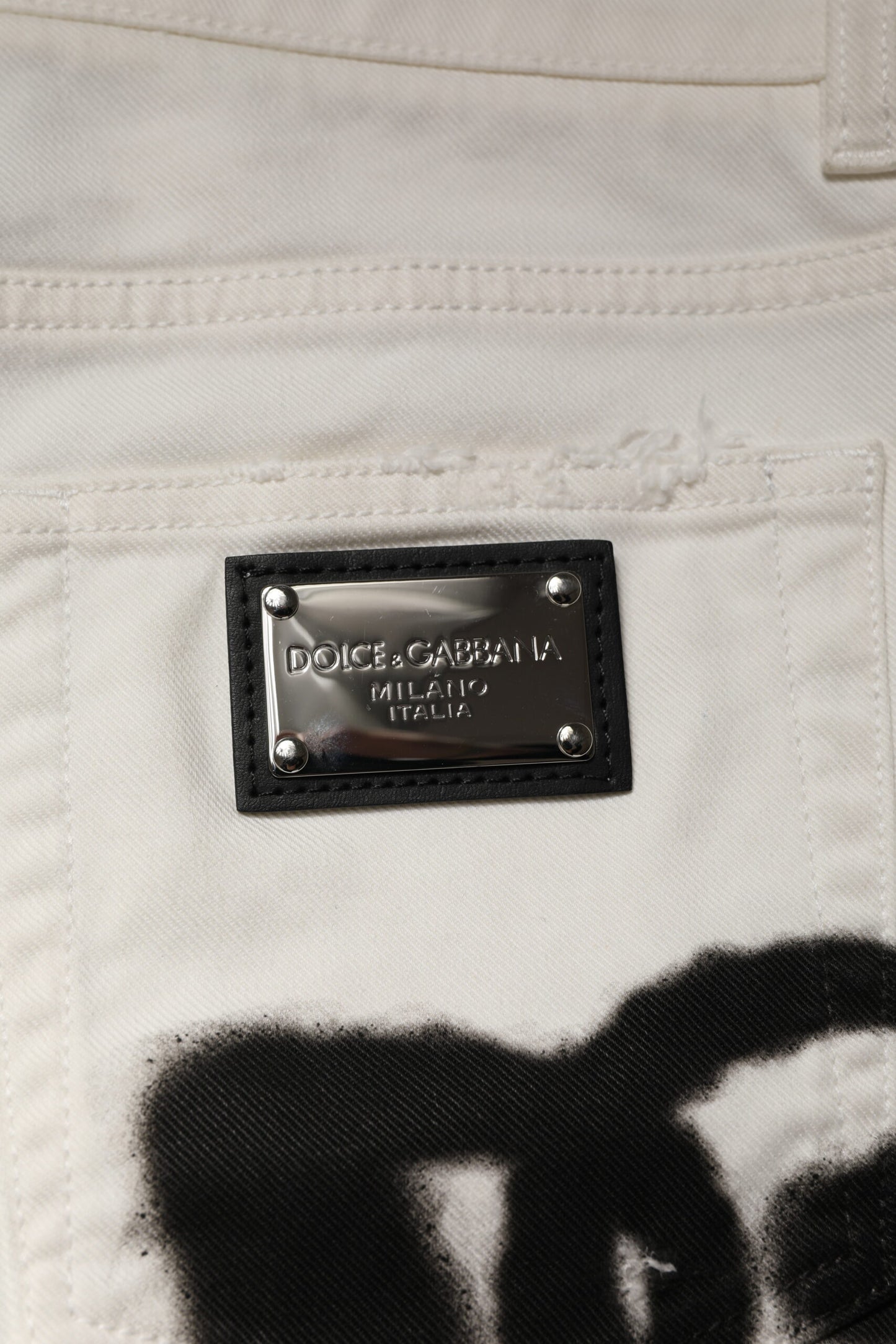 Dolce & Gabbana White Tattered Graffiti Skinny Denim Jeans