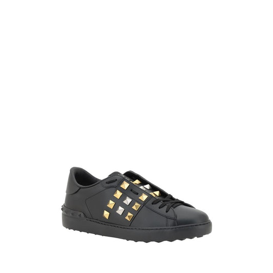Valentino Garavani Black Calf Leather Bos Taurus Low Top Sneakers